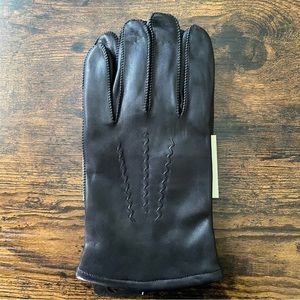 Fownes Black Genuine Leather Wool Cashmere Gloves